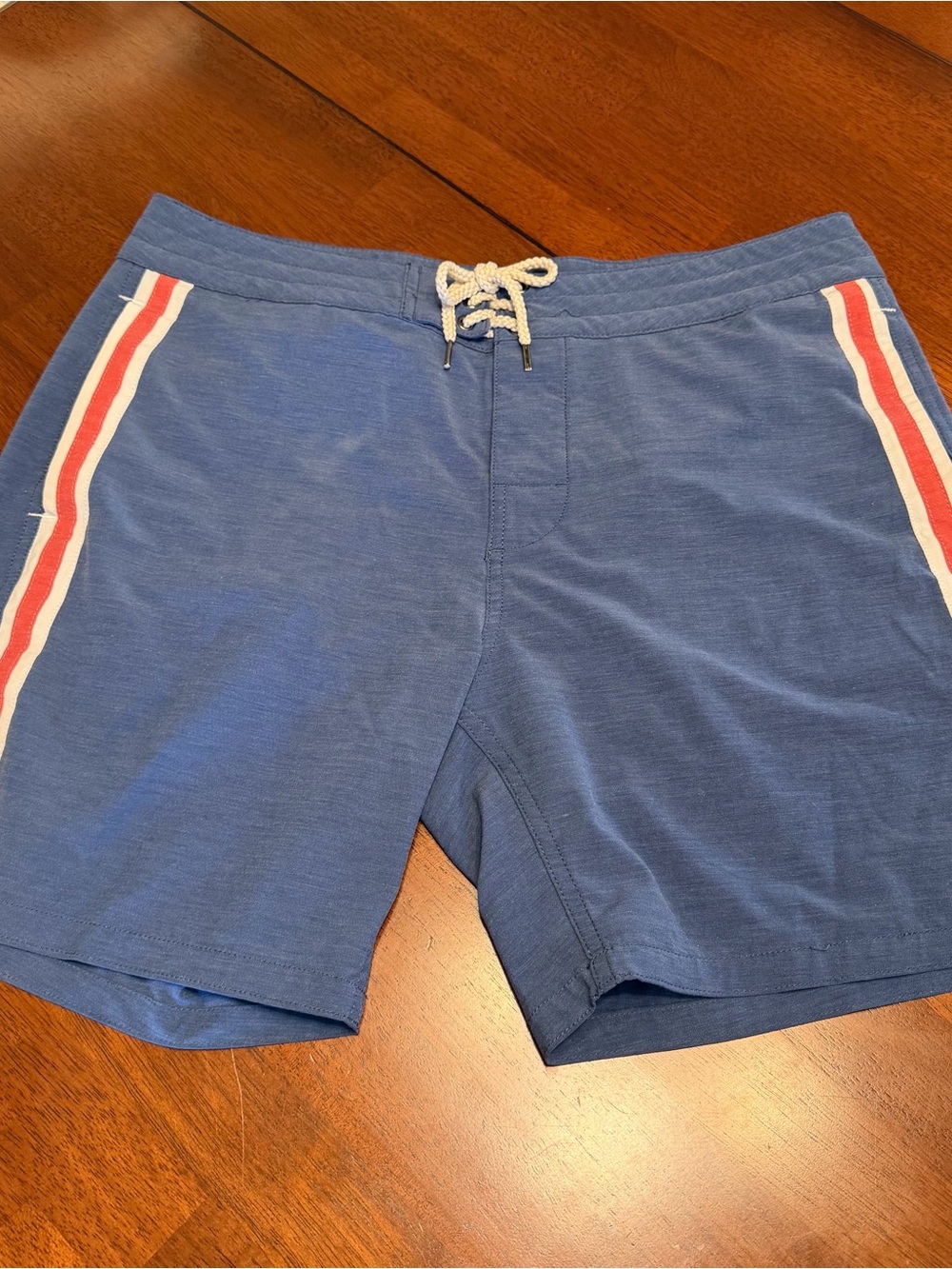 Faherty Retro Surf Board Shorts Mens 34 Blue Striped Drawstring Pocket Stretch